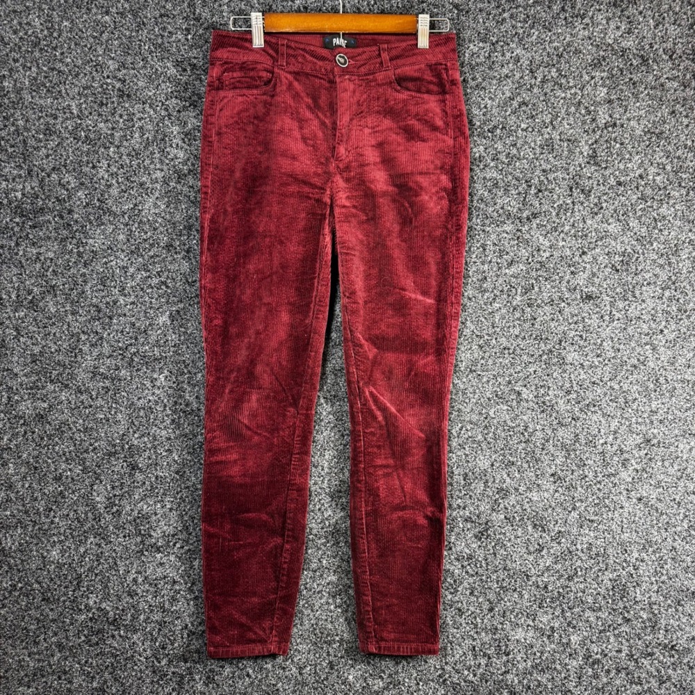 PAIGE Hoxton Ankle Burgundy Corduroy Skinny Pants Womens 27 High Rise Maroon